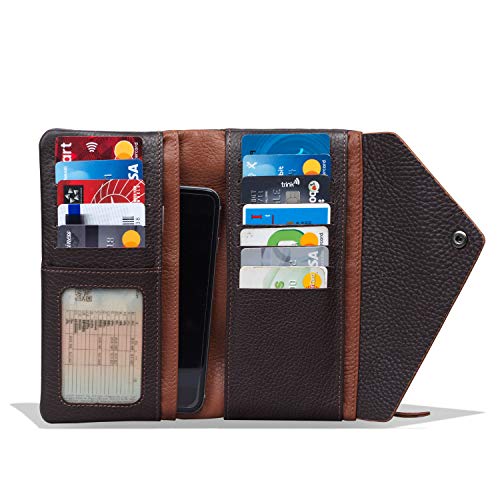 Otto Angelino - Cartera sobre de Cuero Genuino con Espacio para teléfono - Bloqueo de RFID - Unisex (Marrón Claro)