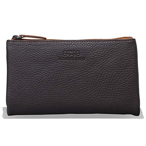 Otto Angelino - Cartera sobre de Cuero Genuino con Espacio para teléfono - Bloqueo de RFID - Unisex (Marrón Claro)