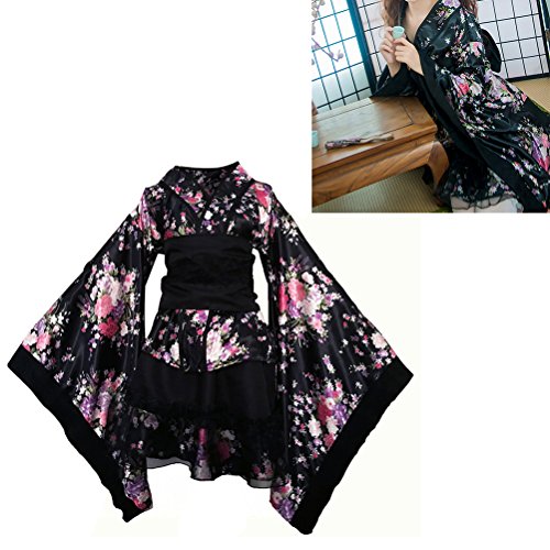 OULII Lolita Kimono, cosplay japonés, kimono, disfraz para mujer, chica, talla XXXL (negro)