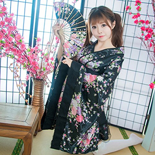 OULII Lolita Kimono, cosplay japonés, kimono, disfraz para mujer, chica, talla XXXL (negro)