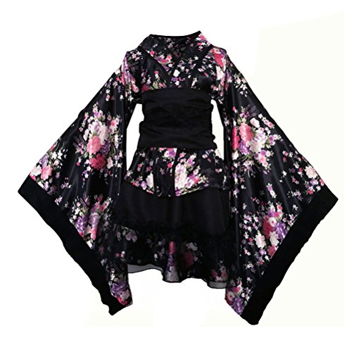 OULII Lolita Kimono, cosplay japonés, kimono, disfraz para mujer, chica, talla XXXL (negro)