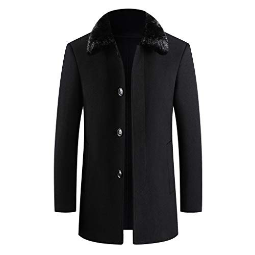 Overdose Abrigo Largo Elegante para Hombre Modelos De Otoño E Invierno Cuello De Piel Manga Larga Talla Grande De Un Solo Pecho Caballero Elegante Vintage Outerwear Coat