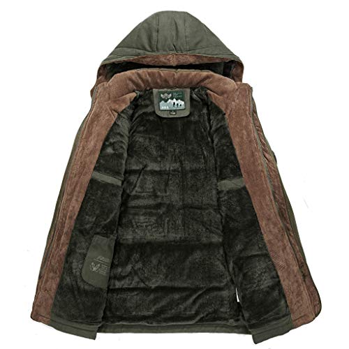 Overdose Abrigo Pelo Abrigo Acolchado Hombre Chaqueta Invierno Hombre Parka Verde Tops Gruesos Más Terciopelo Cálido Invierno Abrigo con Cremallera Slim Fit con Capucha 2019 Nuevo