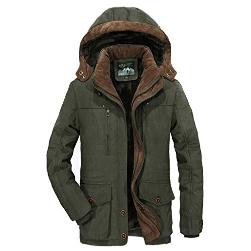Overdose Abrigo Pelo Abrigo Acolchado Hombre Chaqueta Invierno Hombre Parka Verde Tops Gruesos Más Terciopelo Cálido Invierno Abrigo con Cremallera Slim Fit con Capucha 2019 Nuevo