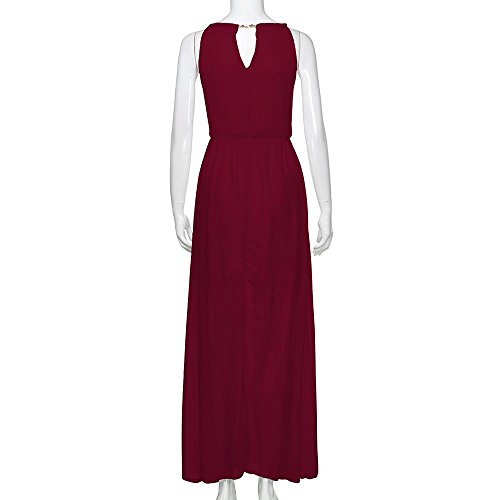 Overdose Cabestro Sin Mangas para Mujer Sin Mangas Formal Gasa Floja Ocasional Baile De Fin De Curso del Partido De La Noche Largo Vestido Maxi (S, Vino)