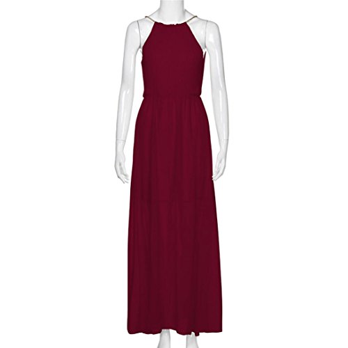 Overdose Cabestro Sin Mangas para Mujer Sin Mangas Formal Gasa Floja Ocasional Baile De Fin De Curso del Partido De La Noche Largo Vestido Maxi (S, Vino)