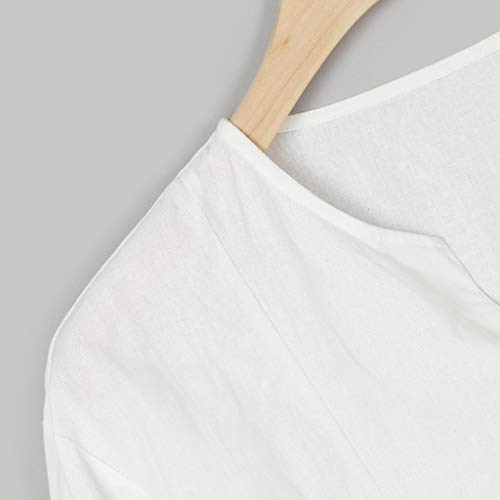 Overdose Camisas para Hombre，Manga 3/4 Camisetas con Cuello En V Blusas De Moda Tops Camisas Hombre Lino Manga Larga Informal T Shirt Hombre Blanca Entalladas Tallas Grandes Vintage