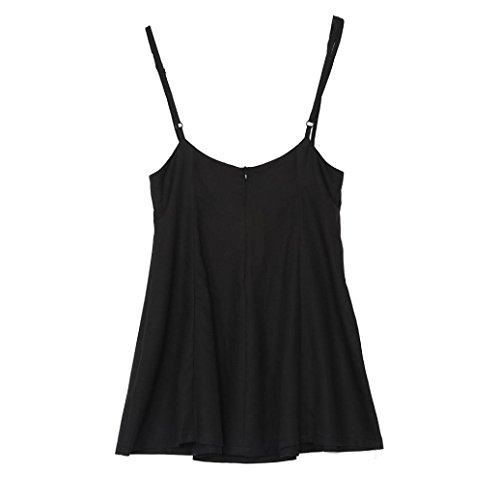 Overdose Falda Negra de Las Mujeres de Moda con Las Correas de Hombro Vestido Plisado Onda Viva Linda (L, Negro)