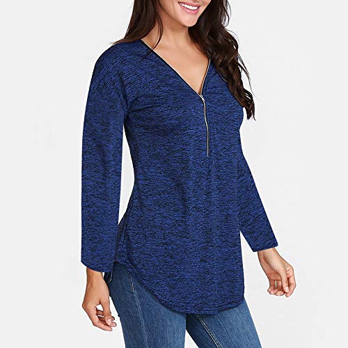 Overdose Moda Mujer Floja Cremallera con Cuello En V Manga Larga De AlgodóN 2018 Tops Blusa De La Camisa Casual TúNica para OtoñO Invierno