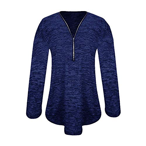 Overdose Moda Mujer Floja Cremallera con Cuello En V Manga Larga De AlgodóN 2018 Tops Blusa De La Camisa Casual TúNica para OtoñO Invierno