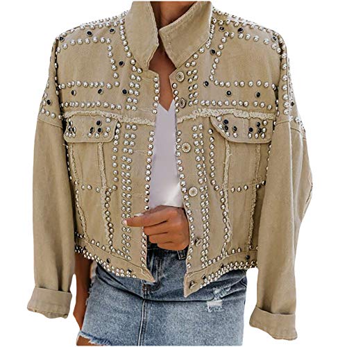 OverDose mujer Populares 2018 OtoñO Impreso Corto Chaqueta con Jeans Modelo De Moda De Manga Larga Outwear (M, Amarillo)