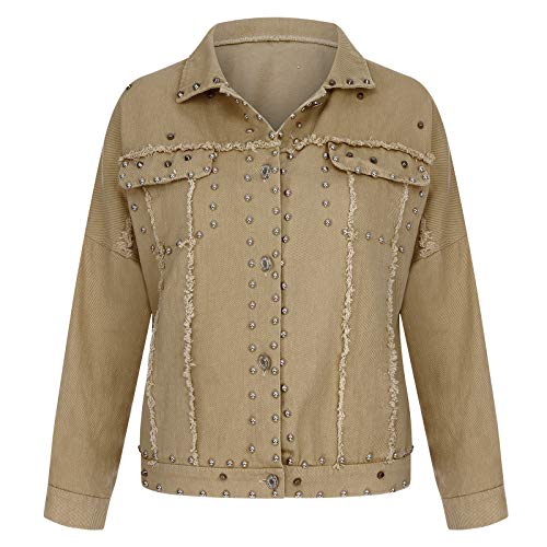 OverDose mujer Populares 2018 OtoñO Impreso Corto Chaqueta con Jeans Modelo De Moda De Manga Larga Outwear (M, Amarillo)