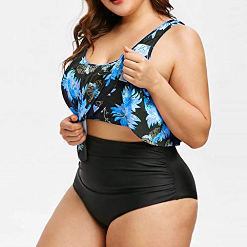 Overdose Mujer Traje De BañO Tallas Grandes 5XL Tankini para SeñOrita Elegante Estampado Reductor Abdomen Ropa De Playa De Flecos Cintura Alta con Relleno BañAdores Gorditas