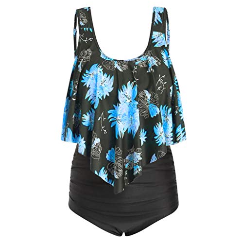 Overdose Mujer Traje De BañO Tallas Grandes 5XL Tankini para SeñOrita Elegante Estampado Reductor Abdomen Ropa De Playa De Flecos Cintura Alta con Relleno BañAdores Gorditas