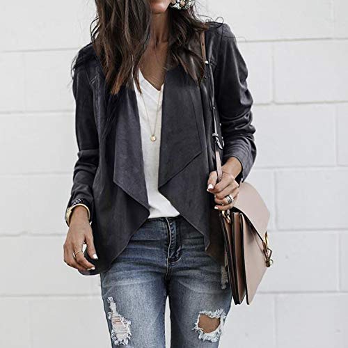 Overdose Ocasional De Manga Larga De Cuero Abierto Frente Corto Cardigan Traje De Chaqueta De Trabajo De Oficina Abrigo Mujeres Invierno Abrigo (XX-Large, Gris Oscuro)