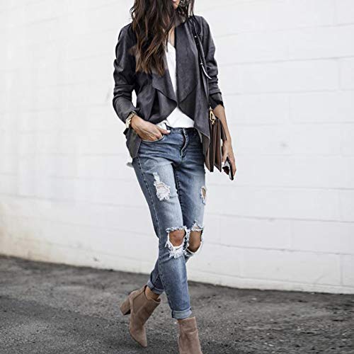 Overdose Ocasional De Manga Larga De Cuero Abierto Frente Corto Cardigan Traje De Chaqueta De Trabajo De Oficina Abrigo Mujeres Invierno Abrigo (XX-Large, Gris Oscuro)