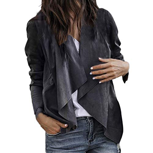 Overdose Ocasional De Manga Larga De Cuero Abierto Frente Corto Cardigan Traje De Chaqueta De Trabajo De Oficina Abrigo Mujeres Invierno Abrigo (XX-Large, Gris Oscuro)