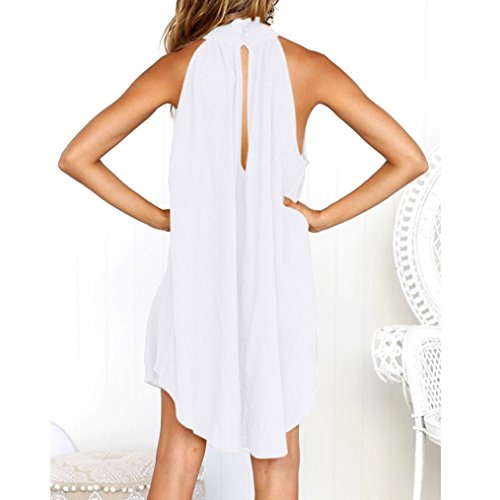Overdose Vestido De Fiesta Sin Mangas De La Playa del Verano De Las SeñOras AlgodóN Y Lino Bohemio Suelto del Vestido Irregular De Las Mujeres (M, Blanco)