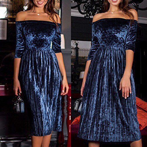 Overdose Vestido Flojo Ocasional De Las Mujeres del Hombro Vestido De Terciopelo CóCtel Vestidos De Invitados De La Boda Vestido De Fiesta De Noche De Las SeñOras