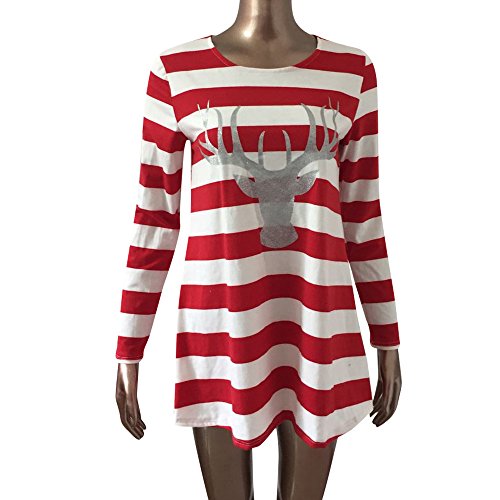 Overdose Vestidos Casuales De Gran TamañO Moda Mujer Raya Cuello Redondo Madre E Hijo Navidad Elk ImpresióN Manga Larga Suelta Vestido Ocasional