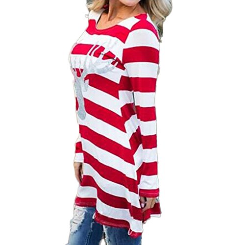 Overdose Vestidos Casuales De Gran TamañO Moda Mujer Raya Cuello Redondo Madre E Hijo Navidad Elk ImpresióN Manga Larga Suelta Vestido Ocasional