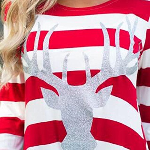 Overdose Vestidos Casuales De Gran TamañO Moda Mujer Raya Cuello Redondo Madre E Hijo Navidad Elk ImpresióN Manga Larga Suelta Vestido Ocasional