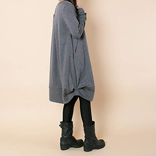 OverDose Vestidos Mujer Manga Larga Casual Fiesta (XXL, Gris)