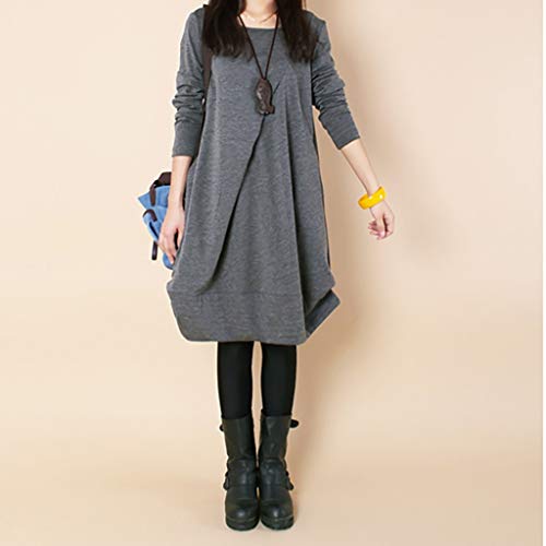 OverDose Vestidos Mujer Manga Larga Casual Fiesta (XXL, Gris)