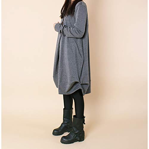 OverDose Vestidos Mujer Manga Larga Casual Fiesta (XXL, Gris)