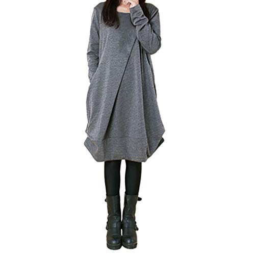OverDose Vestidos Mujer Manga Larga Casual Fiesta (XXL, Gris)
