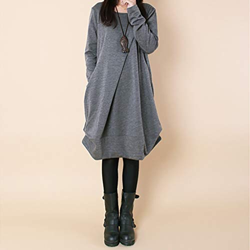 OverDose Vestidos Mujer Manga Larga Casual Fiesta (XXL, Gris)