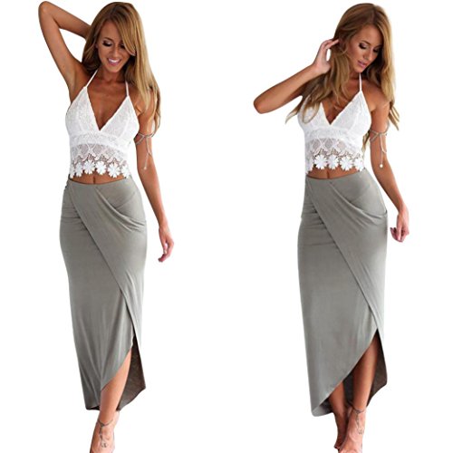 Overdose Womens Bodycon Slim Vendaje De Dos Piezas Crop Tops Y Vestido De Falda Set Beach Holiday Swimming SPA Dress (XL, Gray)