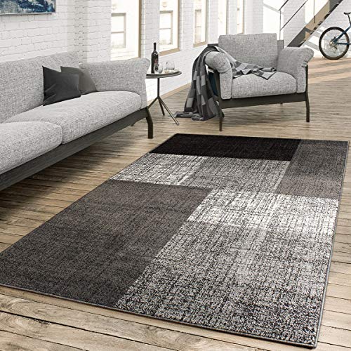 Paco Home Alfombra De Diseño Moderna A Cuadros Mezcla En Gris Crema Marrón, tamaño:80x150 cm