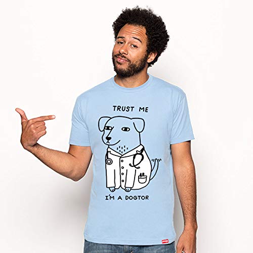 Pampling Camiseta Dogtor (Talla XXL) - Humor - Perro Doctor - Meme - Color Celeste - 100% Algodón - Serigrafía