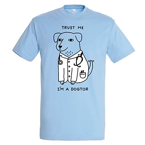 Pampling Camiseta Dogtor (Talla XXL) - Humor - Perro Doctor - Meme - Color Celeste - 100% Algodón - Serigrafía