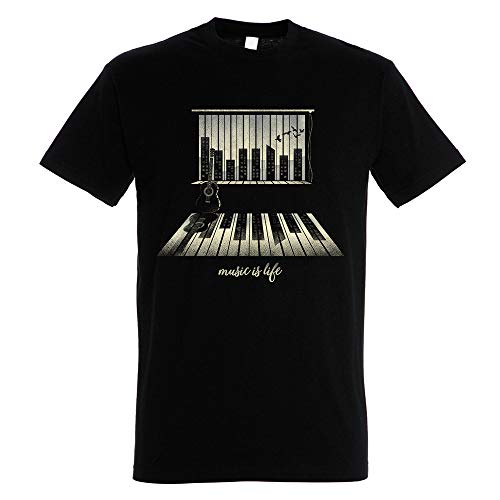Pampling Camiseta Music Is Life - Piano - Color Negro - 100% Algodón - Serigrafía