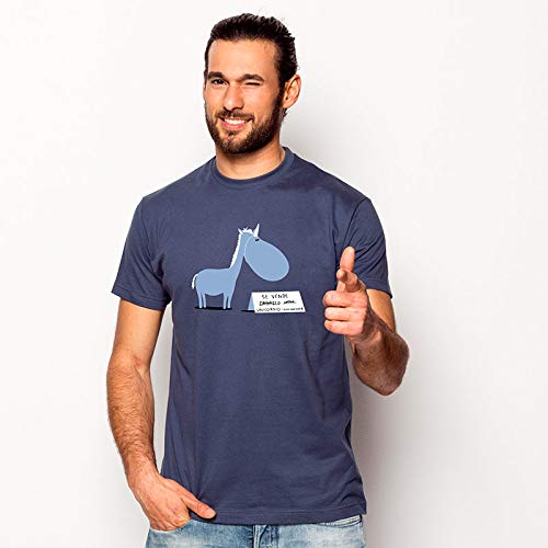 Pampling Camiseta Se Vende (Talla XL) - Unicornio - Chiste - Color Azul Denim - 100% Algodón - Serigrafía