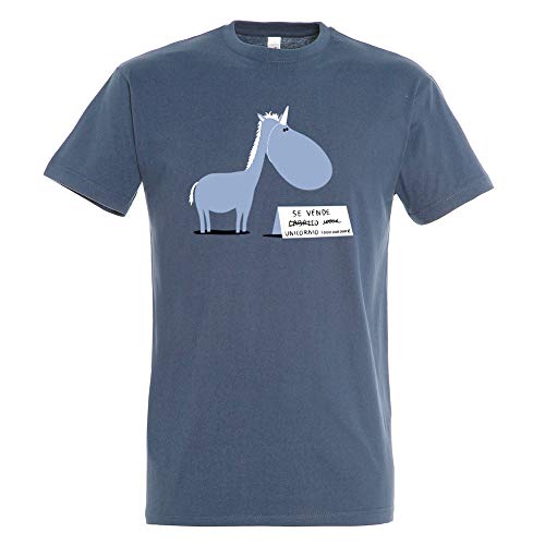 Pampling Camiseta Se Vende (Talla XL) - Unicornio - Chiste - Color Azul Denim - 100% Algodón - Serigrafía