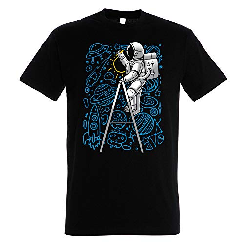 Pampling Camiseta Space Doodle (Talla L) - Astronauta - Color Negro - 100% Algodón - Serigrafía
