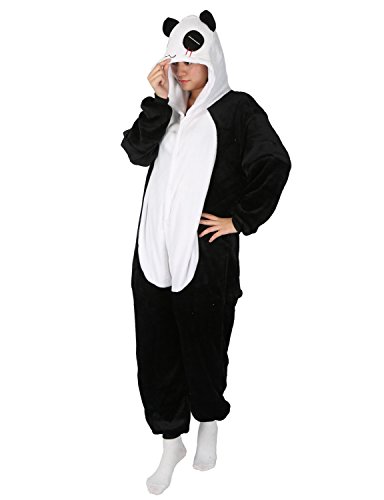 Panda Carnaval Disfraces Pijama Animales Disfraces Outfit Animales Dormir Traje Animales OneSize Sleepsuit con Capucha Adultos Unisex de Forro Polar Mono Disfraz (M, Panda-1)