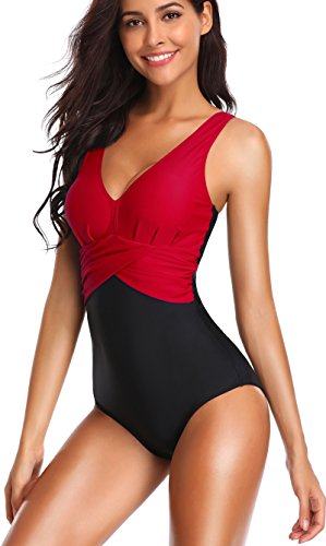 PANOZON Bikini Mujer Traje de Baño Una Pieza para Playas Piscina con Cuatro Colores Opcionales Tallas Grandes (Large, Rojo-1)