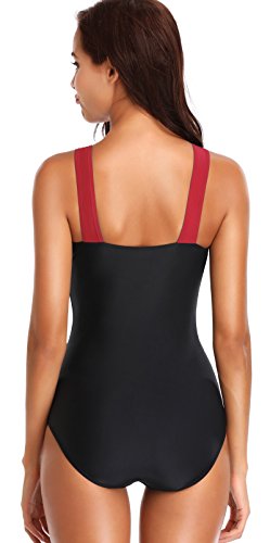 PANOZON Bikini Mujer Traje de Baño Una Pieza para Playas Piscina con Cuatro Colores Opcionales Tallas Grandes (Large, Rojo-1)