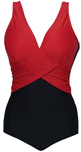 PANOZON Bikini Mujer Traje de Baño Una Pieza para Playas Piscina con Cuatro Colores Opcionales Tallas Grandes (Large, Rojo-1)