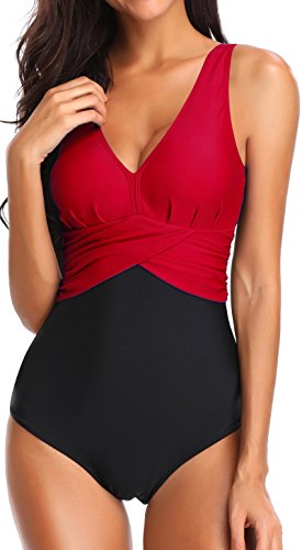 PANOZON Bikini Mujer Traje de Baño Una Pieza para Playas Piscina con Cuatro Colores Opcionales Tallas Grandes (Large, Rojo-1)
