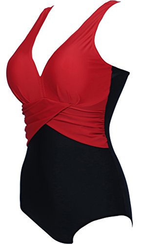 PANOZON Bikini Mujer Traje de Baño Una Pieza para Playas Piscina con Cuatro Colores Opcionales Tallas Grandes (Large, Rojo-1)