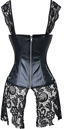 PANOZON Corsé de Vestido Cuero Bustier Sexy para Mujer Lencería Erótica Corpiños Gótico de Encaje (2X-Large, Negro)