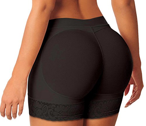PANOZON Mujer Bragas con Relleno Braguitas de Cadera Mejorar Línea de Glúteos y Muslos (Large, Negro)