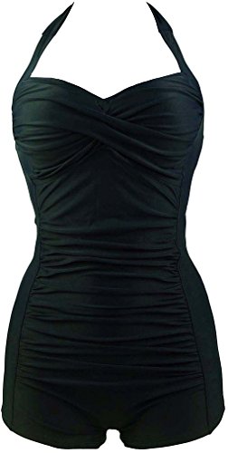 PANOZON Mujer Vestido de Bañador Traje de Baño una Pieza para Playa y Mar Boyshorts (XXX-Large, Negro)