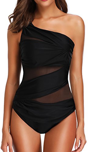 PANOZON Traje de Baño de una Pieza Bañador Negra para Mujer Nadar Playa Mar (XX-Large, Negro-1)