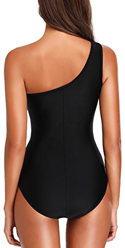 PANOZON Traje de Baño de una Pieza Bañador Negra para Mujer Nadar Playa Mar (XX-Large, Negro-1)